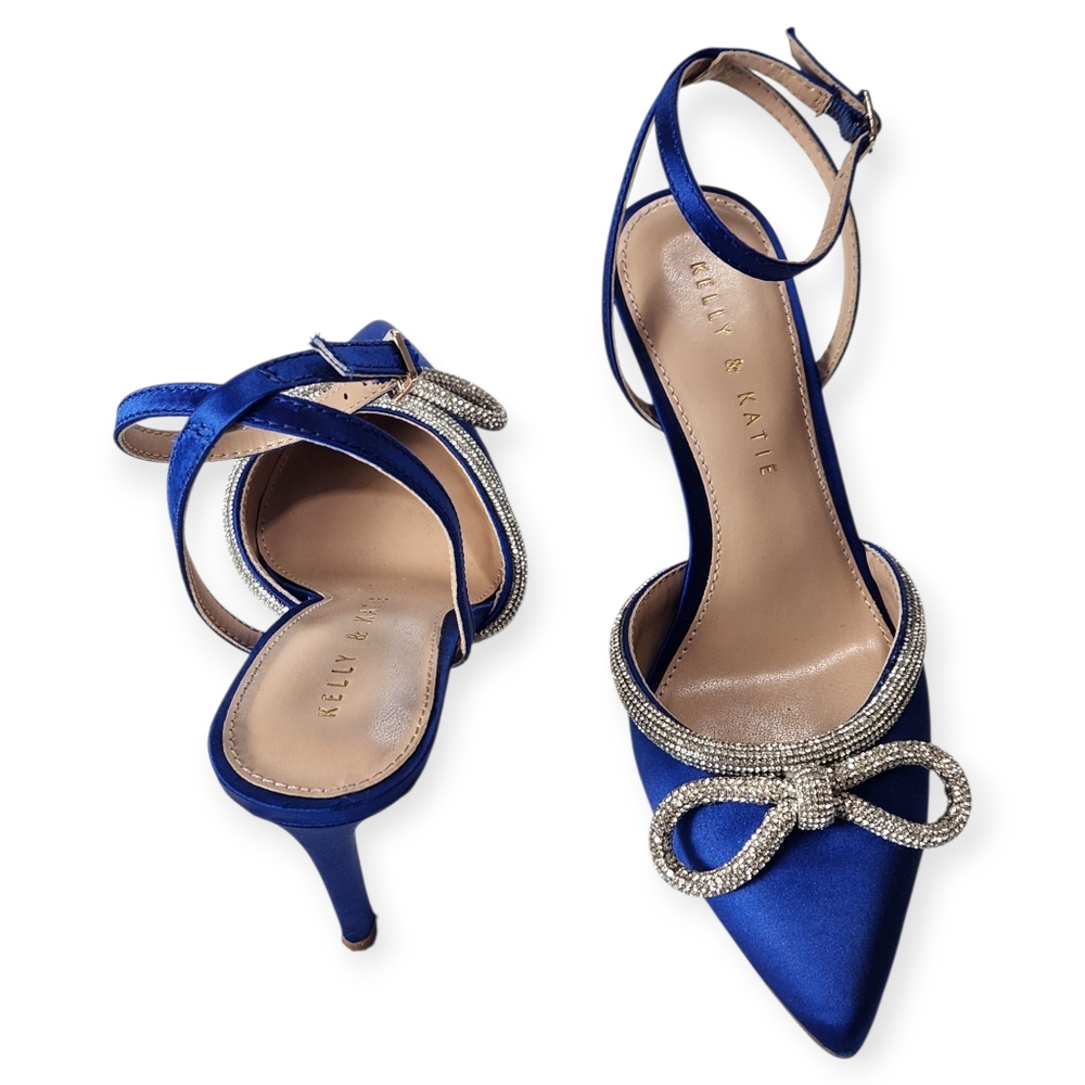 Kelly & Katie Blaken Ankle Strap Cobalt Blue And Rhinestone Heels Size 6.5M